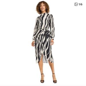 Maggy London Womens Wrap Long Sleeve Belted Dress Black Cream Size 2